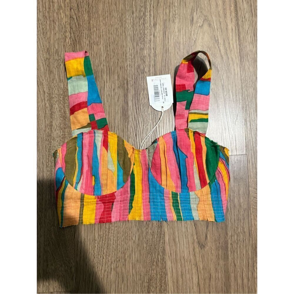 Emporio Sirenuse Positano Pink Dahlia Abstract Linen Crop Top Size S NWT $628 - Picture 4 of 7